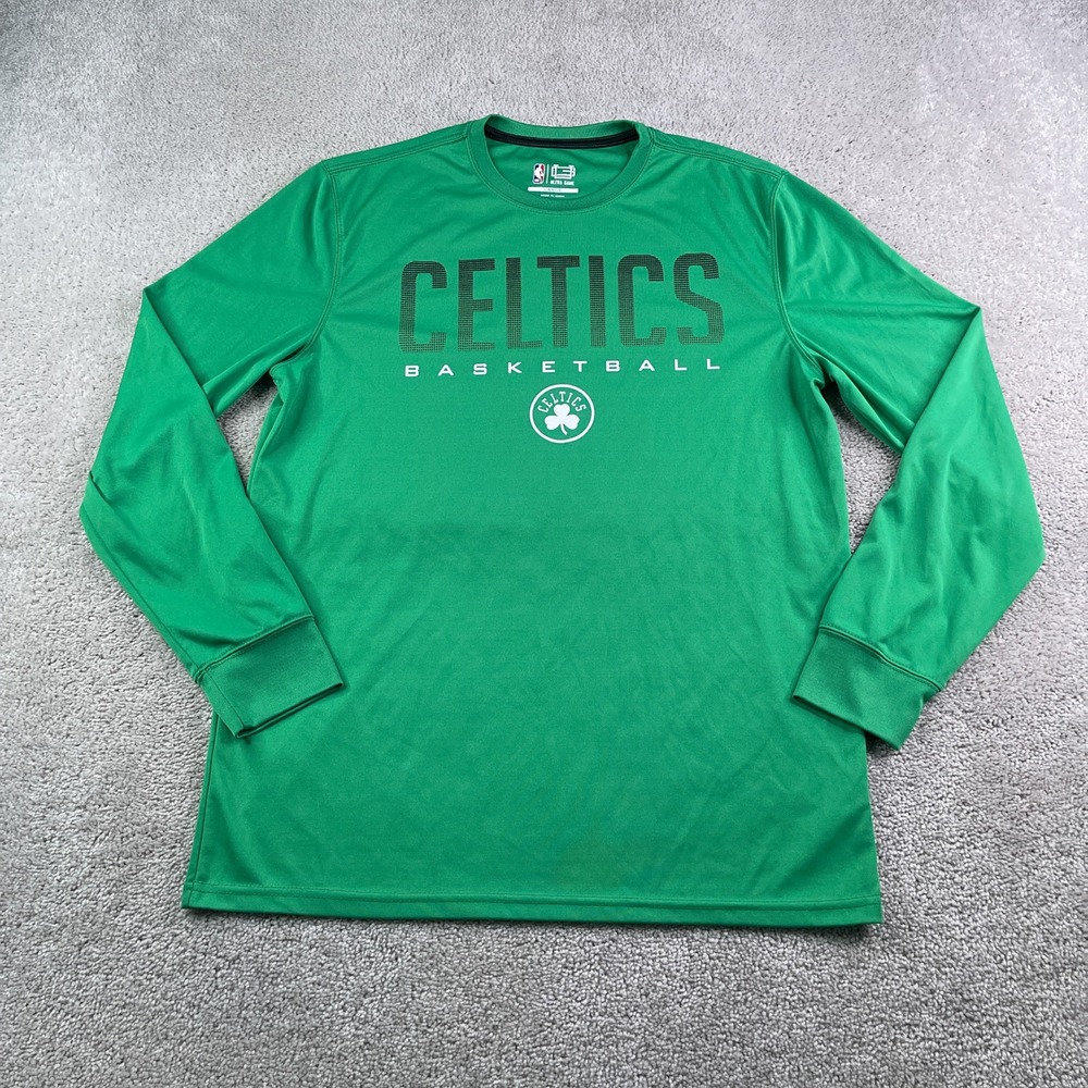 Boston Celtics Shirt Mens Large Green Ultra Game Performance Long Sleeve NBA Tee